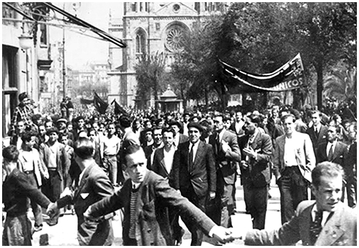 Manifestación confederal en Madrid durante la república